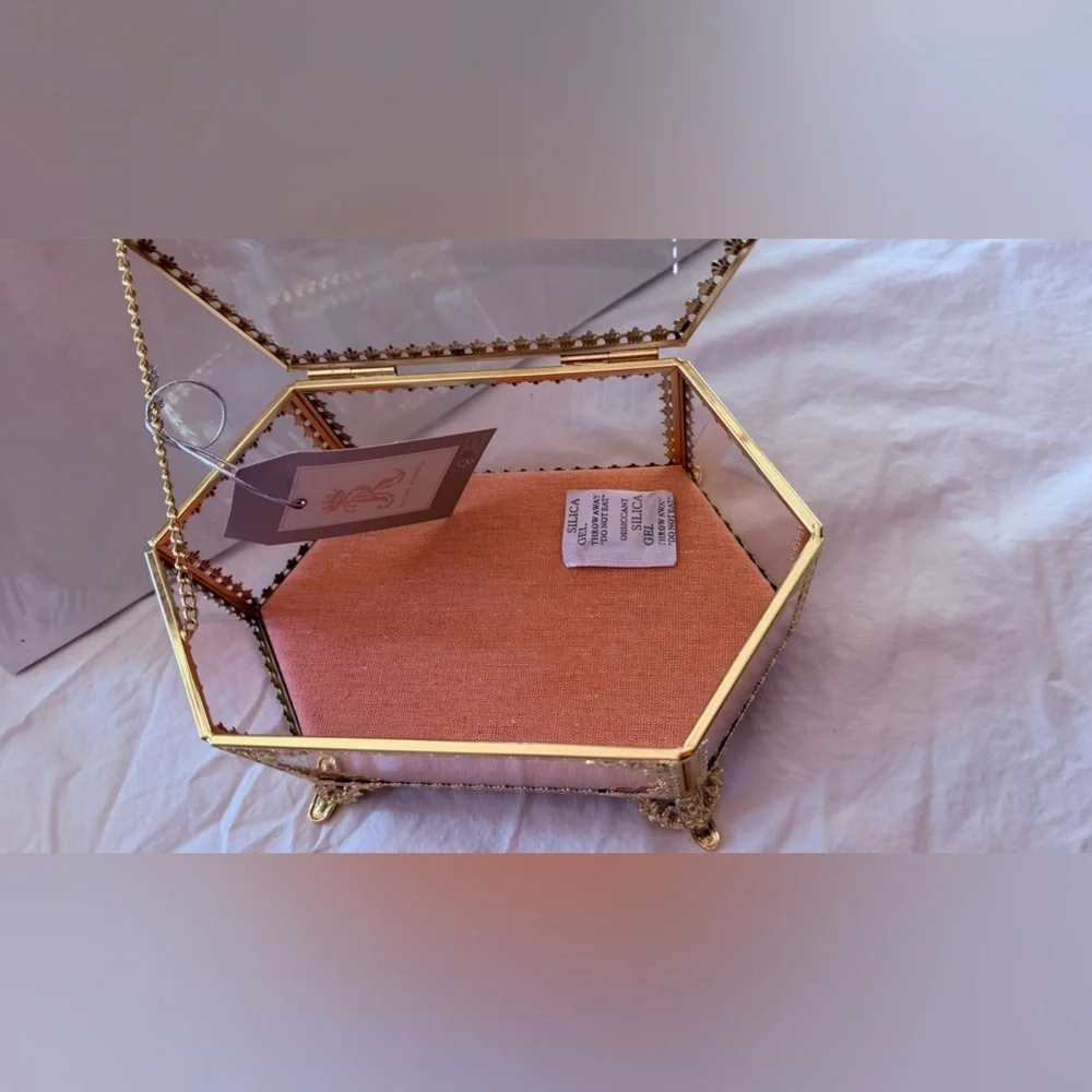 Elegant Gold Glass Jewelry Box antique style